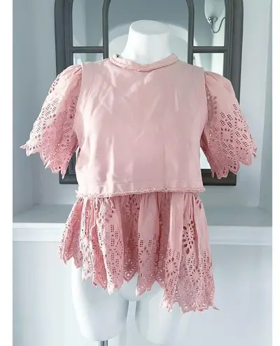 Sea New York Vienne Eyelet Asymmetric Hem Top, Peach Size M New w/o Tag $280