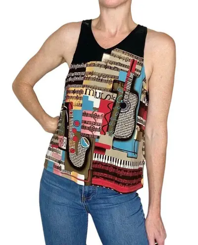 Vintage Y2K Nygard Collection Music Piano Jazz Printed Tank Top Multiple Size L