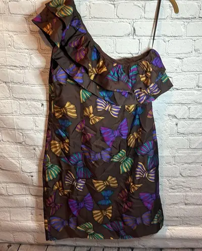 Britt Ryan Size 4 One Shoulder 100% Silk Brown Dress with Bows & Ruffle NWOT