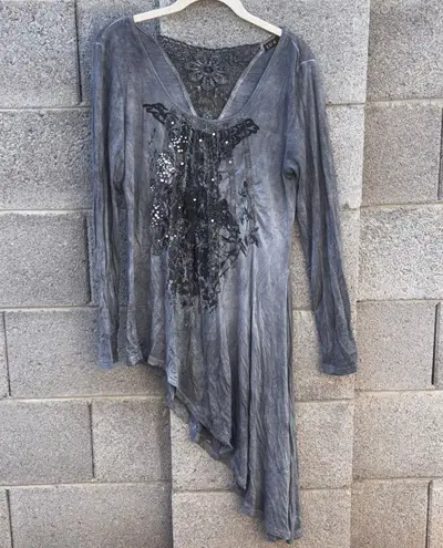 Women's LU & LU Gray & Black Asymmetrical Tunic Top L Size L