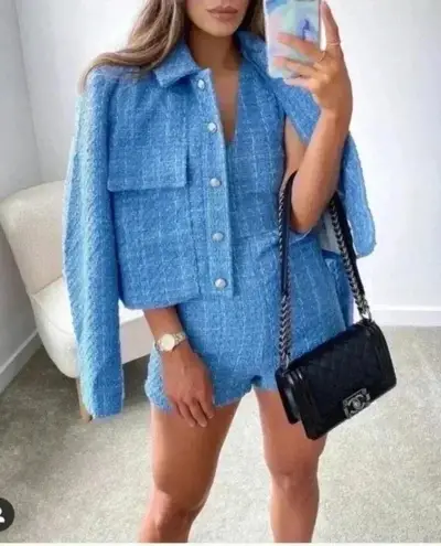 ZARA  light blue tweed cropped blazer in size xs