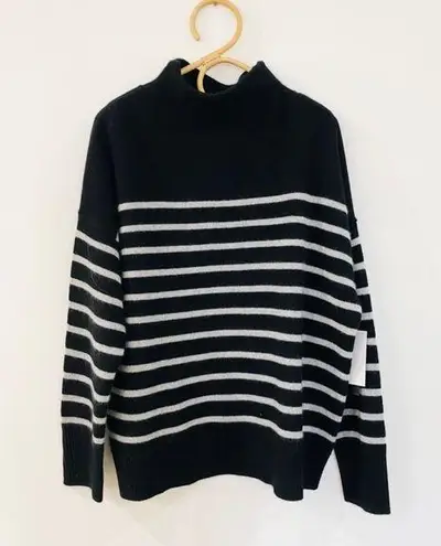 Magaschoni 100% cashmere mock neck black with gray stripes NEW