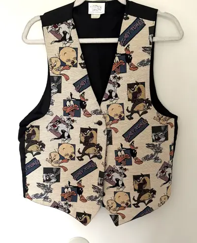 Looney Tunes VTG 1994 Tweety Daffy Duck Tapestry Vest Retro Cartoon Sz O/S
