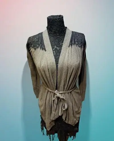 Daisy Fuentes Gray and Black Lace Cardigan Sweater