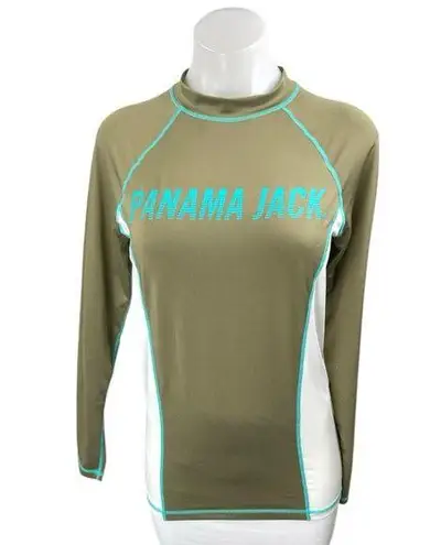 Panama Jack Women's Green Long Sleeve Colorblock Log Swim Rashguard Top Size S
