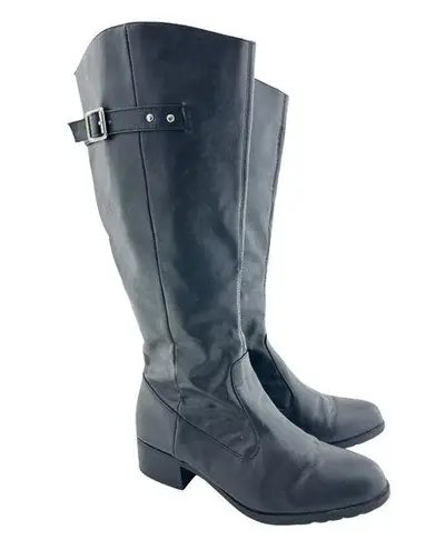 Rampage  (11) Idaho Black Chunky Block Heel Zip Up Buckle Riding Boots