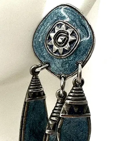 Vintage EB Engel Brothers blue swirl enamel drop earrings