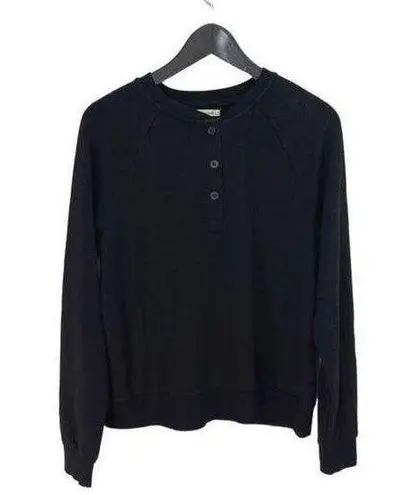 Thread and Supply  Womens Henley Shirt Top Long Sleeve 3 Button Stretch Black Small