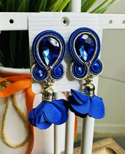 Handmade Dangle Drop Earrings with Chrystals Soutache handcrafted UniqueJewelry
