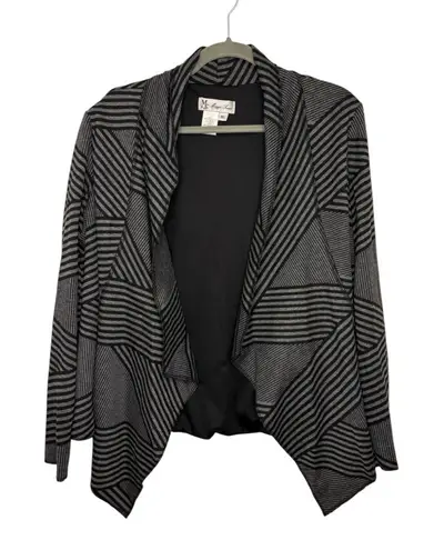 Vintage Ms Maggie Sweet Gray Black Striped Drape Front Cardigan Blazer XL Retro