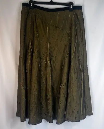 Neesh by DAR Shiny Green Crinkle Crushed Taffeta Aline Circle Skirt Size Large