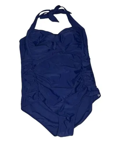YONIQUE One Piece Blue Swimsuit Halter Tie Removable Soft Cups Plus Size 18W NEW