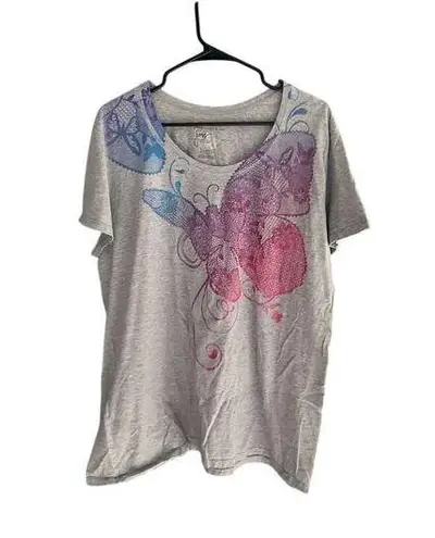 Just My Size Women's 3X Gray Butterfly Graphic Tee Short Sleeve Casual