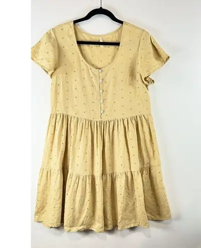 Rylee & Cru Women Dress Citron Eyelet Dolly Mini Tiered A Line Boho Flowy Medium Yellow