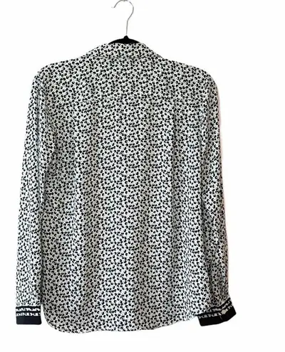 The Loft White & Black Ditsy Floral Print Collared Button Down Blouse