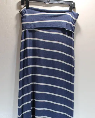 Elan  Navy White Stripe Waist Maxi Skirt with Side Slit size Large