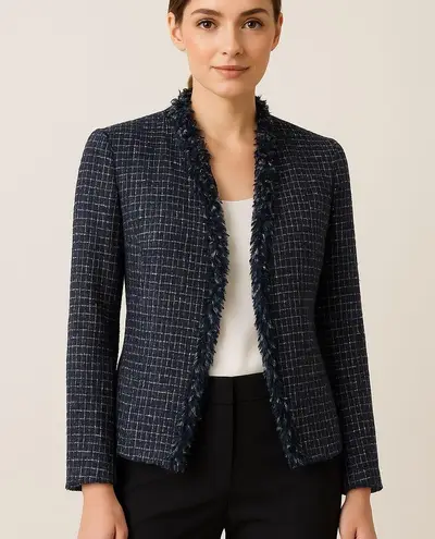 Classiques Entier Tweed Fringe Trim Blazer Jacket Size 6