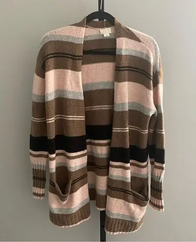 Caslon Striped Long Lined Cardigan Wool Mohair Blend Size Large