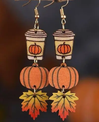 Pumpkin Spice Latte / Pumpkin / Autumn Leaf Earrings