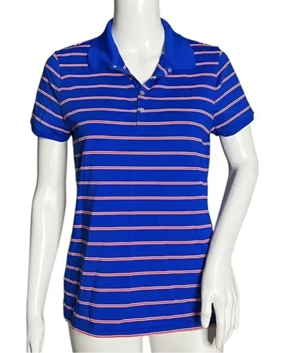 RLX Ralph Lauren Shirt Womens Medium Blue Pink Striped Golf Polo Casual Preppy