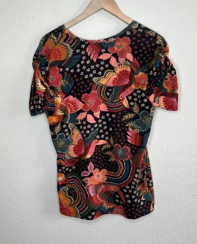 Farm Rio Womens Floral & Toucan Bird Printed Ruched Sleeve Top Size GG (XL)