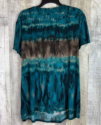 Apostrophe Size 26-28W Faux Wrap Deep V-Neck Short Cap Sleeves Tie Dye T…