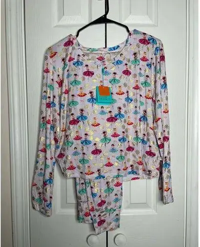 NEW Posh Peanut Adalyn 2 Piece Pajamas Womens Large Ballerina Snowflake Pink
