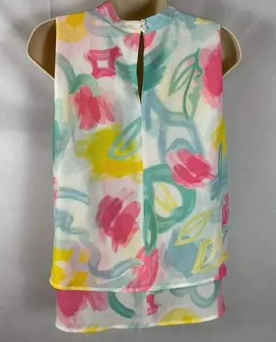 Mud Pie Women’s Painterly Pastel Eleanor Watercolor Two-Tiered Sleeveless Top S