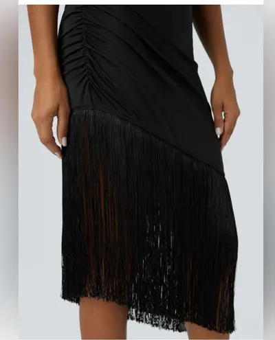 Halara Round Neck Sleeveless Ruched Fringe Bodycon Midi Resort Dress S NWT