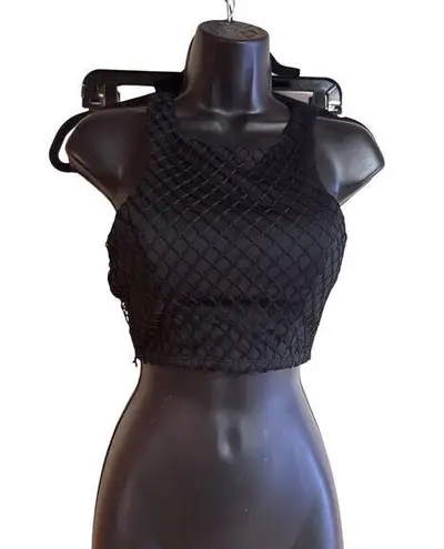 Love Culture S Black Fishnet Crop Tank Top