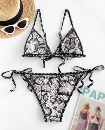 Zaful Leopard Snakeskin Print Tie String Bikini
