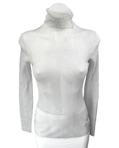NEW Ser.O.Ya Piper Gray Linen Knit Turtleneck Long Sleeve Sheer Sweater Top Sz M Size M