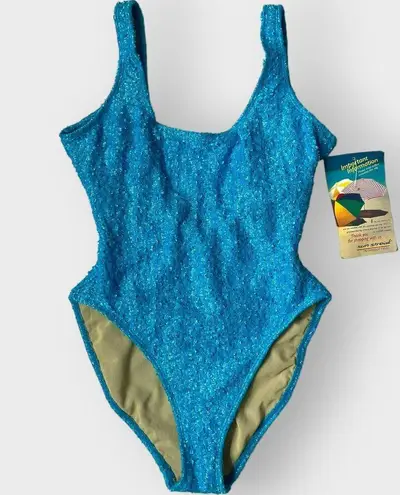 Newport News VTG Sun Streak  Swimsuit 90s 1990s NWT Textured High Cut Blue 12