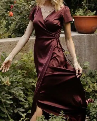 Baltic Born Krystal Satin Wrap Gown Maxi Dress