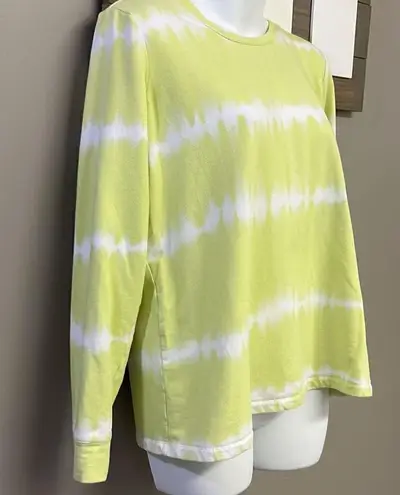 Denim & Co. Light Lime Green/Wht. Tie Dye Crewneck Long Sleeve Sweatshirt
