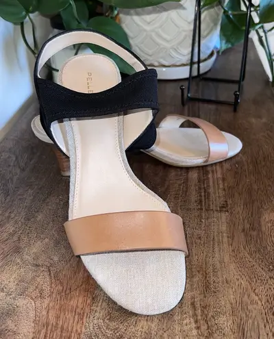 Pelle Moda Womens Black/Brown Open Toe Open Kitten Heel Stretchy Straps Size 7 Black