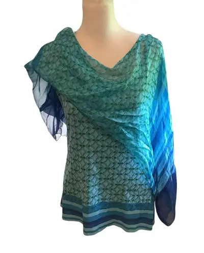 Live and let live Blue and Green Flowy Blouse Multiple Ways to Wear. WORN ONCE - Image 1
