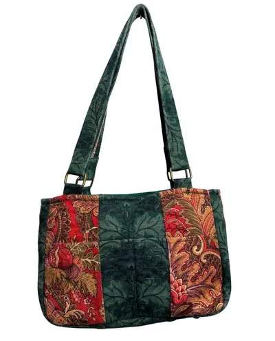 Quilted Tapestry Paisley Shoulder Bag Green Red Gold Handmade Purse Unique Leaf