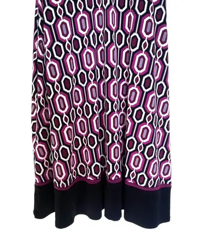 Studio I Purple Black Trim Printed Midi Formal V Neck Short Sleeve Dress Size 6