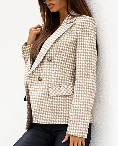 New!Women's Casual Long Sleeve Lapel Button Slim Work Office Plaid Blazer Jacket