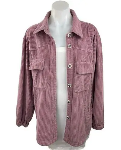 Velvet Heart Women's Corduroy Pink Button Up Collared Long Sleeve Lapel Coat S