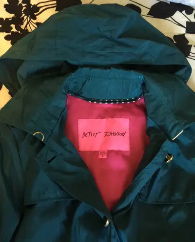 Betsey Johnson Teal Green 2-in-1 Convertible Zip Anorak Peplum Raincoat Hooded Jacket $200 EUC M