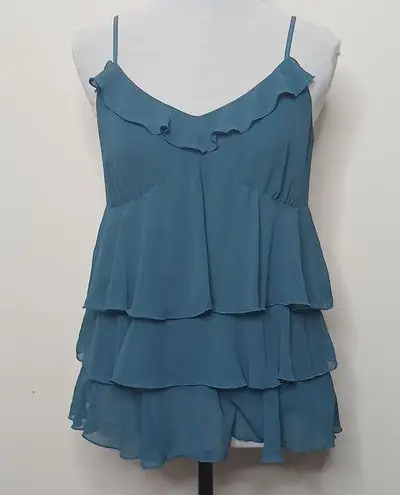 Bisou Bisou by Michele Bohbot teal ruffle spaghetti strap tank top size 8