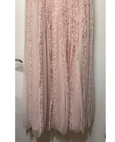 Mac Duggal V Neck Puff Sleeve Ruffle Tiered A Line Gown Rose Size 2 NWOT #A8050