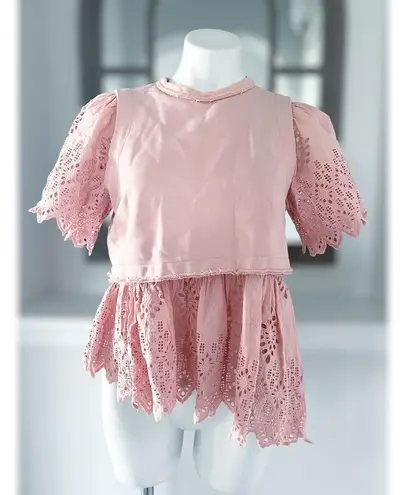 Sea New York Vienne Eyelet Asymmetric Hem Top, Peach Size M New w/o Tag $280