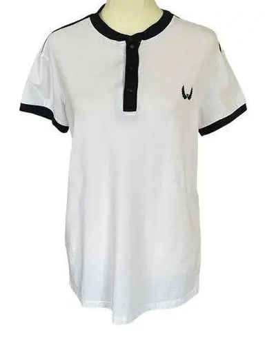 Nick Danger ND women's size small white quarter snap short sleeve polo shirt