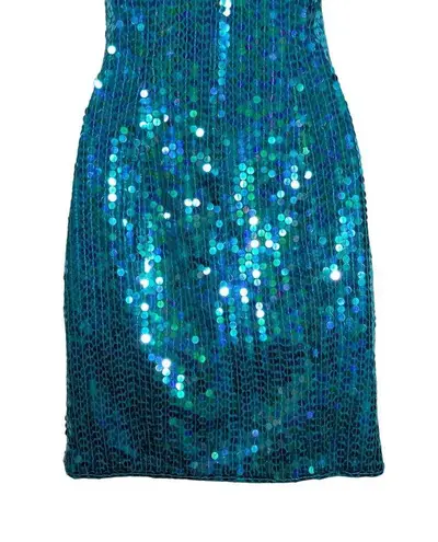 Vintage 90s Teal Sequin Mini Dress Concert Party Cocktail Sleeveless Mermaid