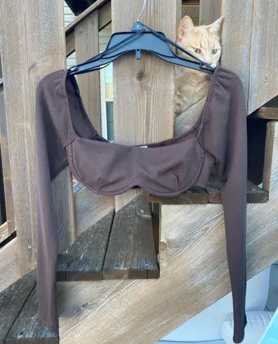 Princess Polly Becca Long Sleeve Crop Top Brown 