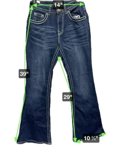 Y Jeans Los Angeles Women Y2K Flare Leg Bling Jeans Embelished Pockets Size 7/8 Blue