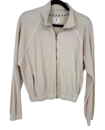 Sundry Women’s Cropped Full Zip Jacket Cream Size Small Activewear Sporty